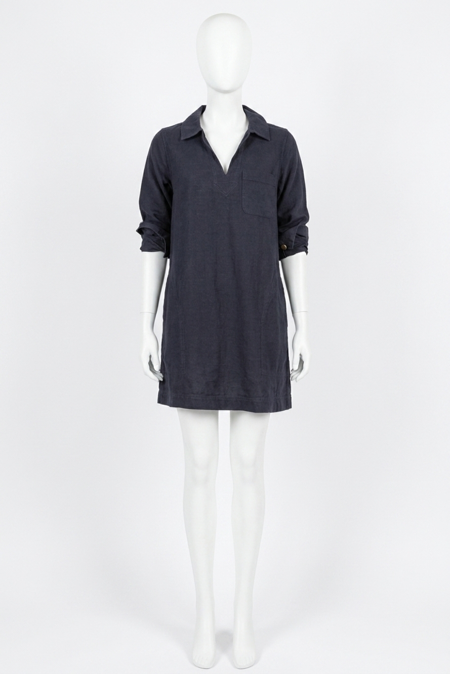 NEW LILLA P split neck collared dress in navy